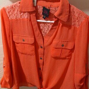2b Bebe Coral Lace and Sheer blouse